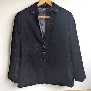 Daks | Velvet Blazer Jacket Rhinestones Beads Black Large European